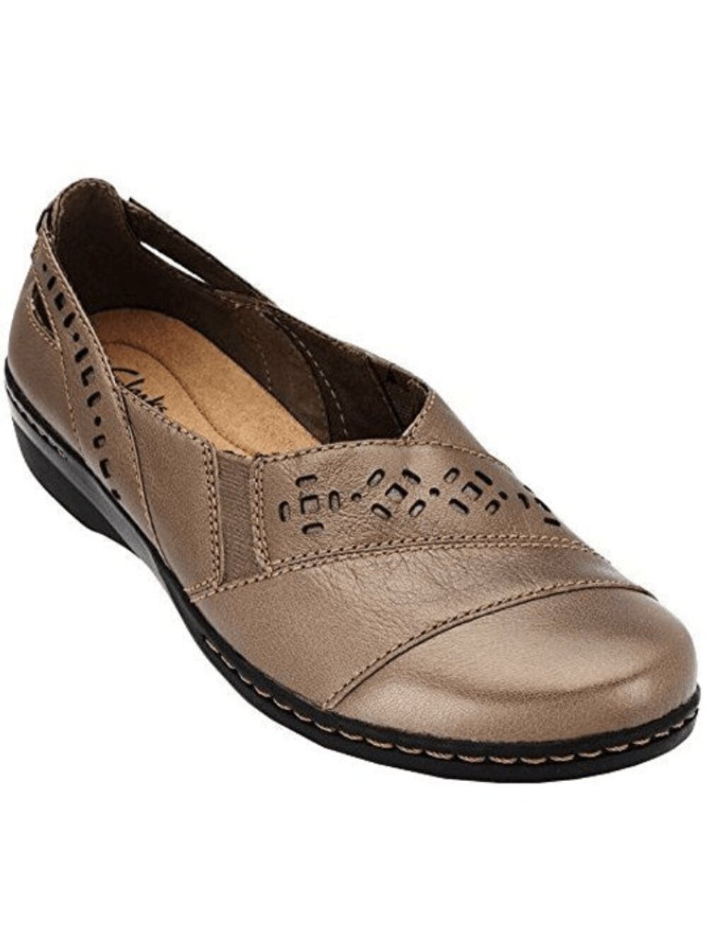 *NIB Clarks Evianna Fig4 Leather Slip-On Loafer Shoe Metallic Pewter 7.5W*8.5fit